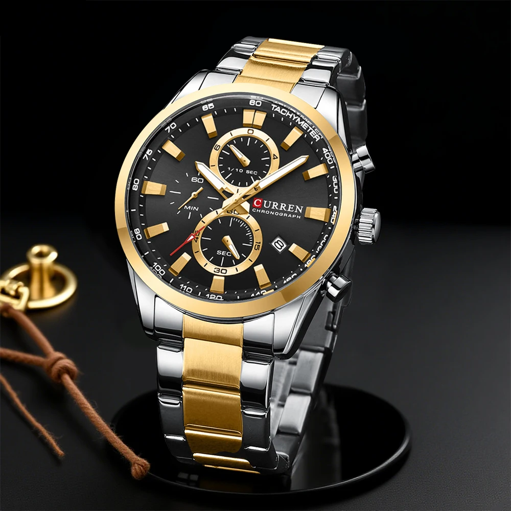 Analog Quartz Watch - カレンカジュアルクォーツクロノスポーツ腕時計ブランド男性用ステンレススチールブレスレット多機能ダイヤル 2023 腕時計日付付き