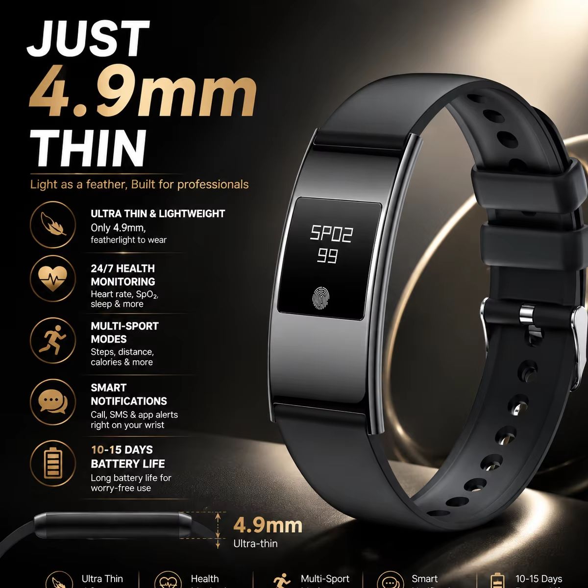 Smartwatch Stylish Watches For Women - 超薄型スタイリッシュスマートウォッチ 男女兼用 心拍数 血中酸素 睡眠モニタリング 精神状態