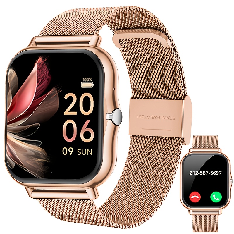 Smartwatch Stylish Watches For Women - 男性と女性向けのフルタッチスクリーンスマートウォッチ、通話の発信・応答用ワイヤレスBluetooth、100種類以上のスポーツモード、天気予報、ストップウォッチ、タイマー、目覚まし時計、合金ケース、ステンレススチールストラップ、スタイリッシュでミニマルなデザイン、Android対応