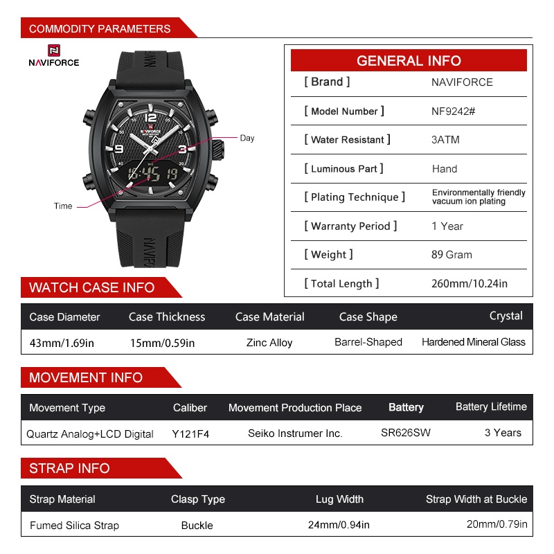 NAVIFORCE メンズ デュアルディスプレイ腕時計 3A - Analog Quartz Watch のレビューと価格
