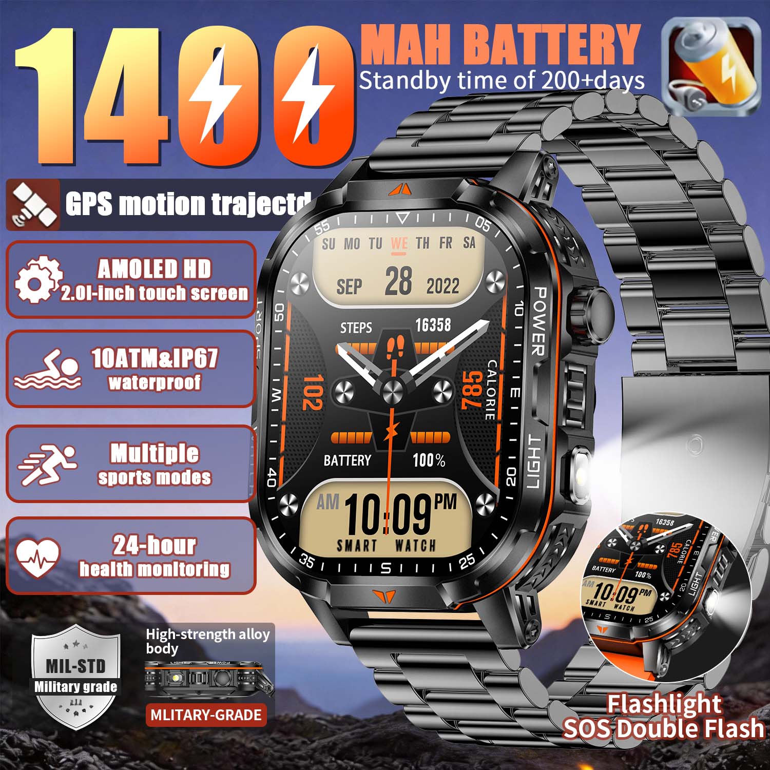 2026年新型ミリタリー1400mAhバッテリー搭載スマート - French Connection Watches Smartwatch App のレビューと価格