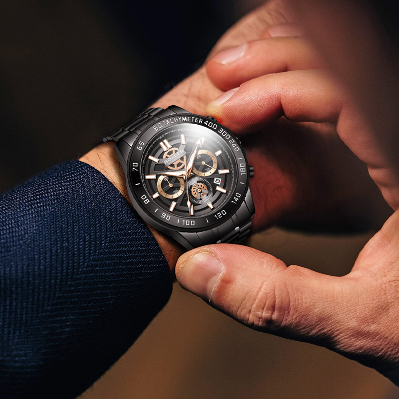 男性用腕時計、メンズカジュアルクォーツ時計クロノグラフ50M - Analog Quartz Watch のレビューと価格