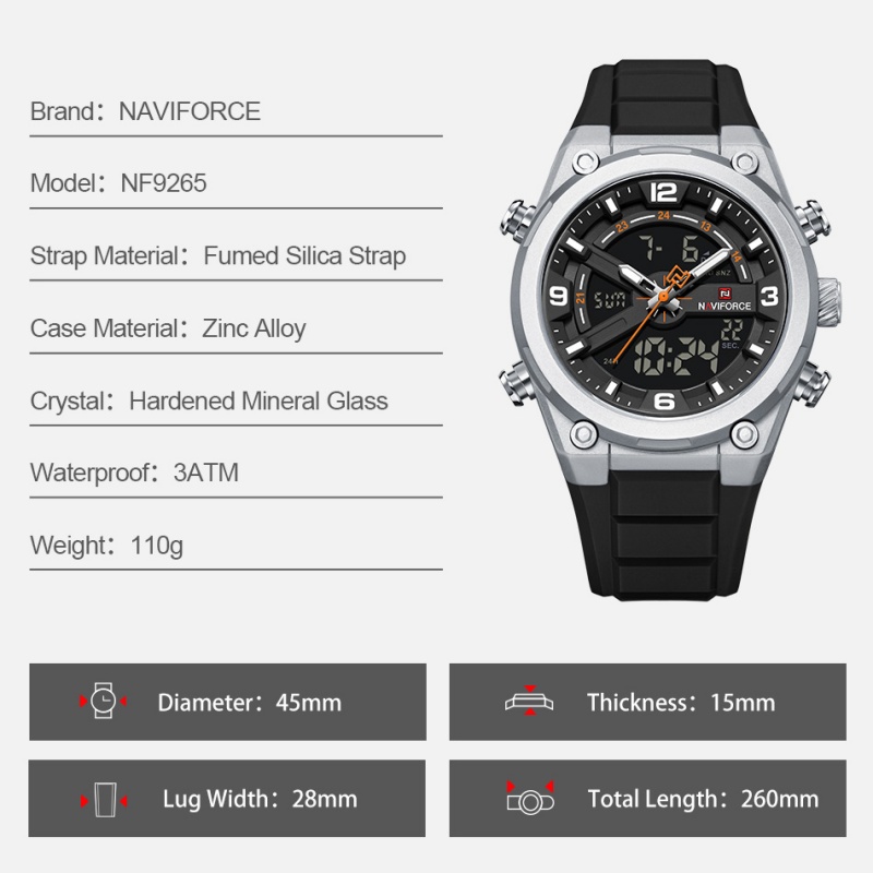 NAVIFORCE メンズ腕時計 デュアルディスプレイ 曜日 - Analog Quartz Watch のレビューと価格