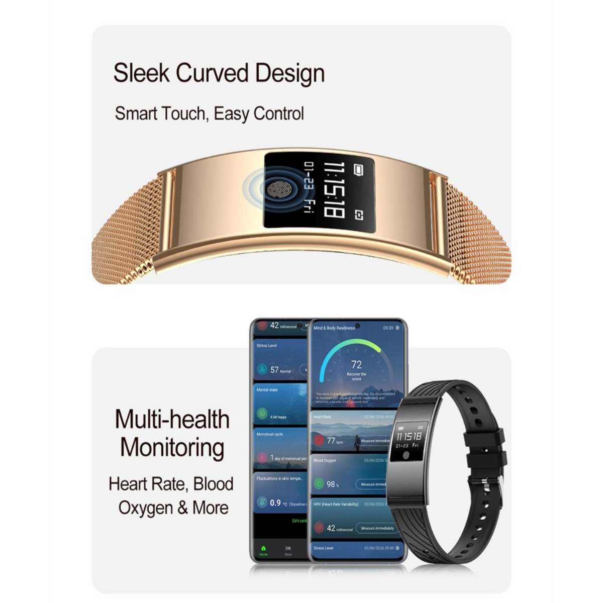 超薄型スタイリッシュスマートウォッチ 男女兼用 心拍数 血中 - Smartwatch Stylish Watches For Women のレビューと価格